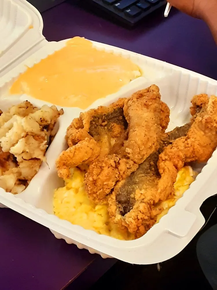 Fish Cheese Eggs with Grits & Home Fries